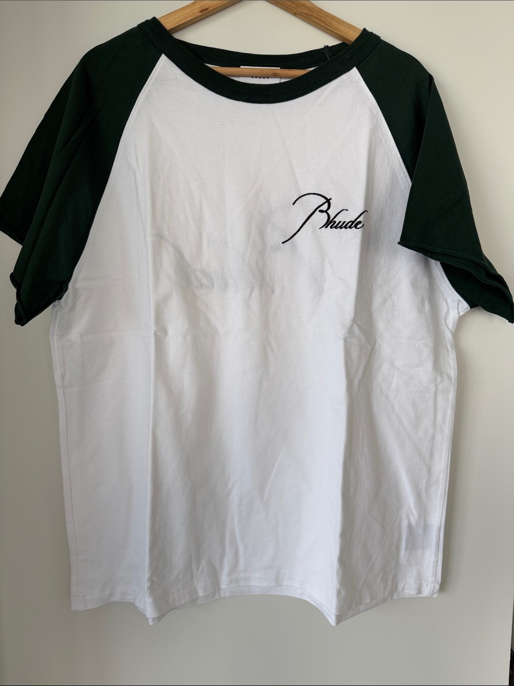 Rhude White & Dark Green Raglan Script Logo Tee